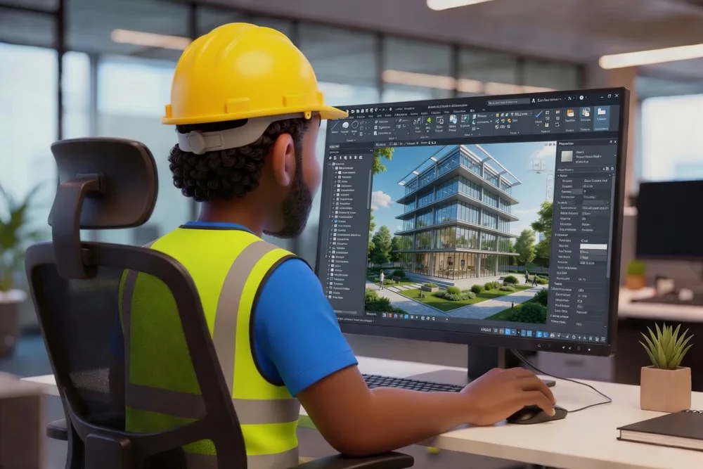 Architectural drawing and 3D render